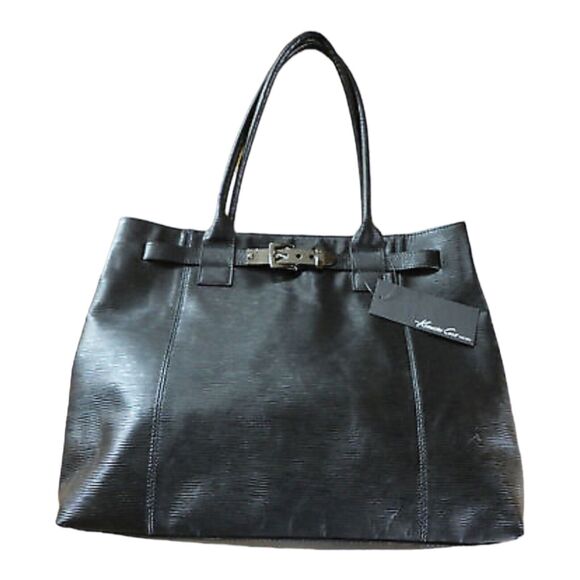 NEW Kenneth Cole Black Leather SHOULDER HANDBAG Tote Jill Wrap Paport PURSE - Picture 2 of 10